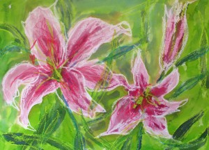 lily-oil-pastels-ink
